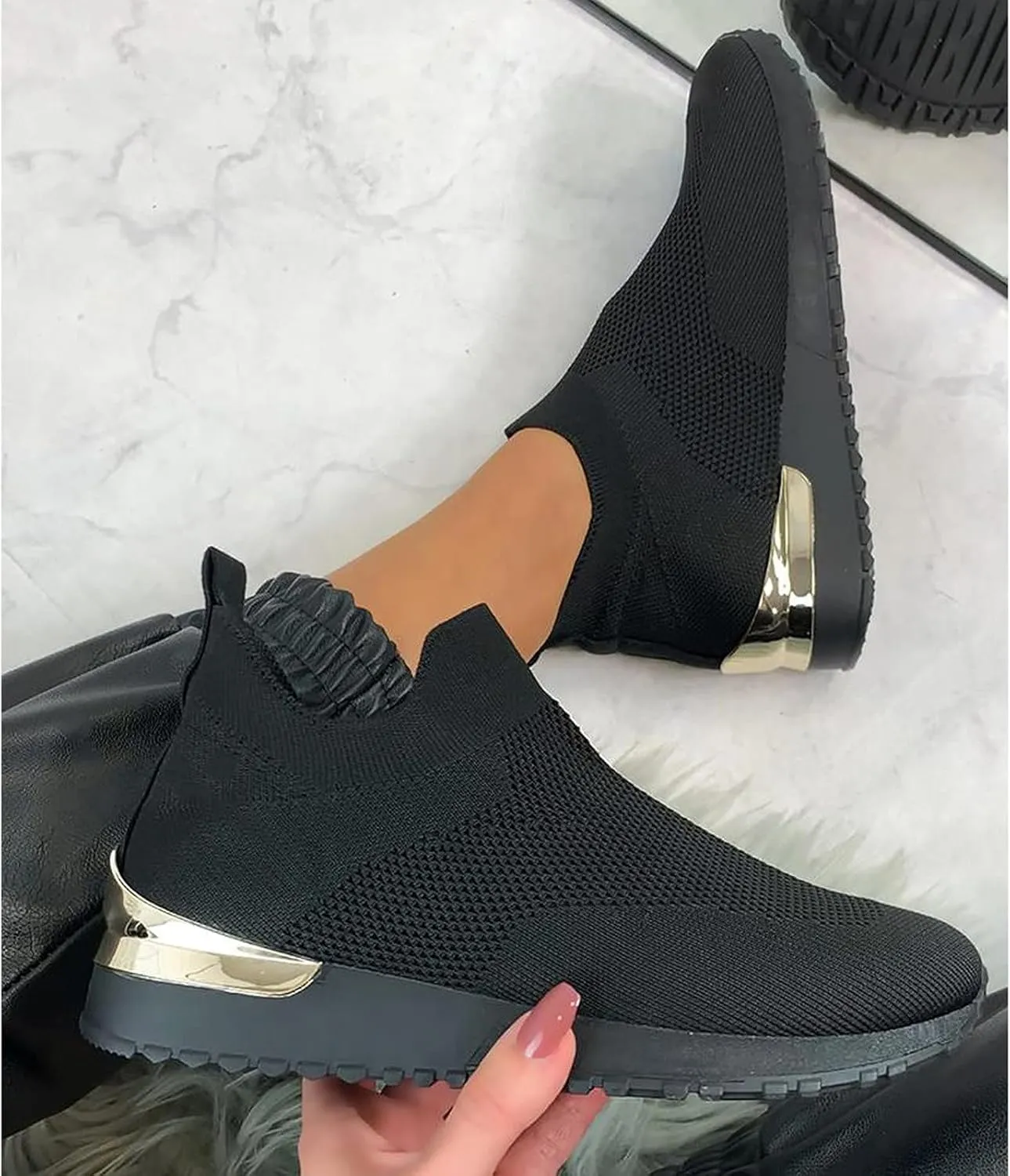 ZSpzx Womens Walking Shoes Sock Tennis Air Cushioned Mesh Flat Breathable Running Sneakers Ladies Fashion Casual Boat Shoes Comfy Slip On Arch Support Lightweight Slip On Shoe for Outdoor Indoor